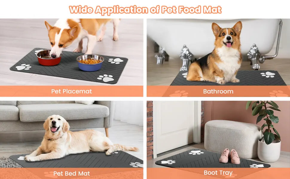 Tapete Absorvente para Alimentação de Pets — Antiderrapante, Impermeável e Fácil de Limpar